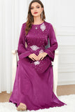 Robe Abaya élégante en caftan marocain brodé Violet avec ceinture