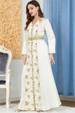 Robe Abaya Caftan Marocain à Manches Longues Floral Blanc