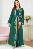 Ensemble deux pièces Vert Foncé Manches Longues Pois Caftan