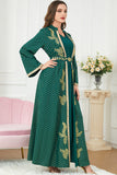 Ensemble deux pièces Vert Foncé Manches Longues Pois Caftan