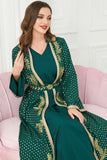 Ensemble deux pièces Vert Foncé Manches Longues Pois Caftan