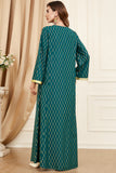 Vert Foncé Jewel Neck Manches Longues Perles dorées Caftan