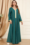 Vert foncé Pois Arabe Dubai Abaya Robe Islamique Caftan Marocain