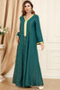 Charger l&#39;image dans la galerie, Vert foncé Pois Arabe Dubai Abaya Robe Islamique Caftan Marocain