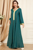 Vert foncé Pois Arabe Dubai Abaya Robe Islamique Caftan Marocain