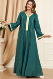 Vert foncé Pois Arabe Dubai Abaya Robe Islamique Caftan Marocain