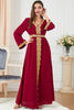 Charger l&#39;image dans la galerie, Rouge Arabe Dubai Abaya Robe Islamique Caftan Marocain avec Ceinture