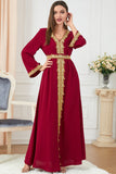 Rouge Arabe Dubai Abaya Robe Islamique Caftan Marocain avec Ceinture