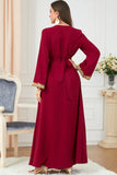 Rouge Arabe Dubai Abaya Robe Islamique Caftan Marocain avec Ceinture