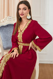 Rouge Arabe Dubai Abaya Robe Islamique Caftan Marocain avec Ceinture