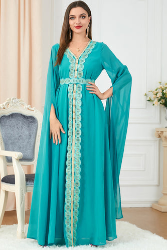 Robe Maxi Mousseline de soie longue Abaya Turquoise robe arabe caftan