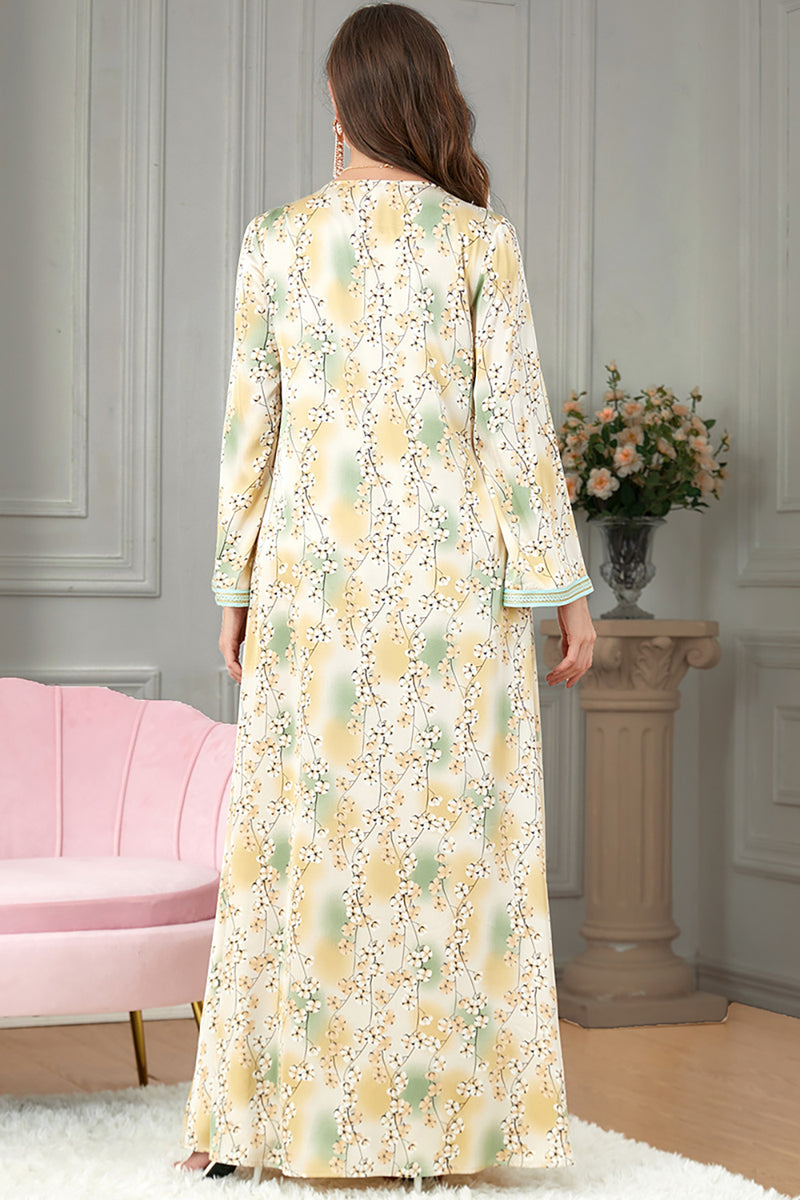Charger l&#39;image dans la galerie, Robe à fentes à manches longues musulmane à motif floral Abaya