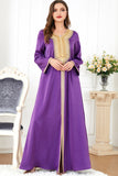 Caftan Marocain brodé Violet, robe de soirée à Manches longues et perles dorées