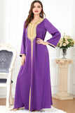 Caftan Marocain brodé Violet, robe de soirée à Manches longues et perles dorées