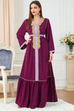 Caftan Robe patchwork brodée à jupe plissée à manches longues bordeaux