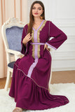 Caftan Robe patchwork brodée à jupe plissée à manches longues bordeaux