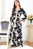 Caftan Marocain à Manches Longues Arabe Noir Floral Maxi la Main Dubaï