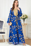 Robe caftan Bleu Manches longues brodée de sequins