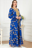 Robe caftan Bleu Manches longues brodée de sequins