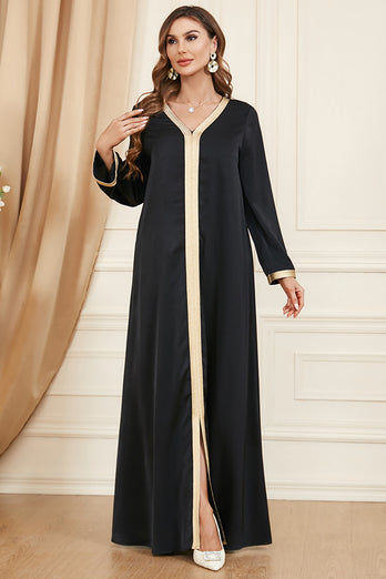 Élégante Deux morceaux robe en mousseline de soie Noir Abaya caftan
