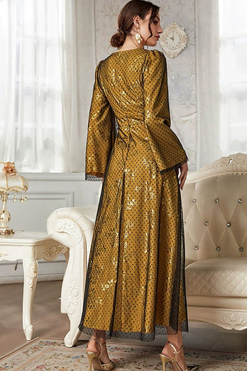 Robe superposée en dentelle guipure à imprimé floral doré