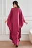 Charger l&#39;image dans la galerie, Abaya bordeaux pour femmes, manches chauve-souris, robes amples avec appliques