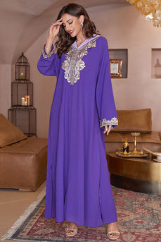 Robe caftan de Dubaï violette à manches longues avec sweat à capuche