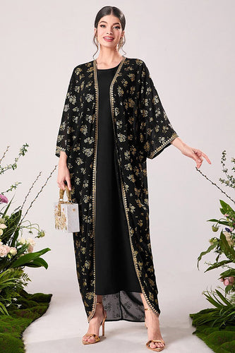 Robes Abaya noires Robe estampillée 2 pièces