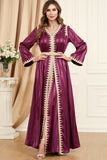 Fuchsia Élégant 2 Pièces Manches Longues Appliques Abaya Kaftan Robe