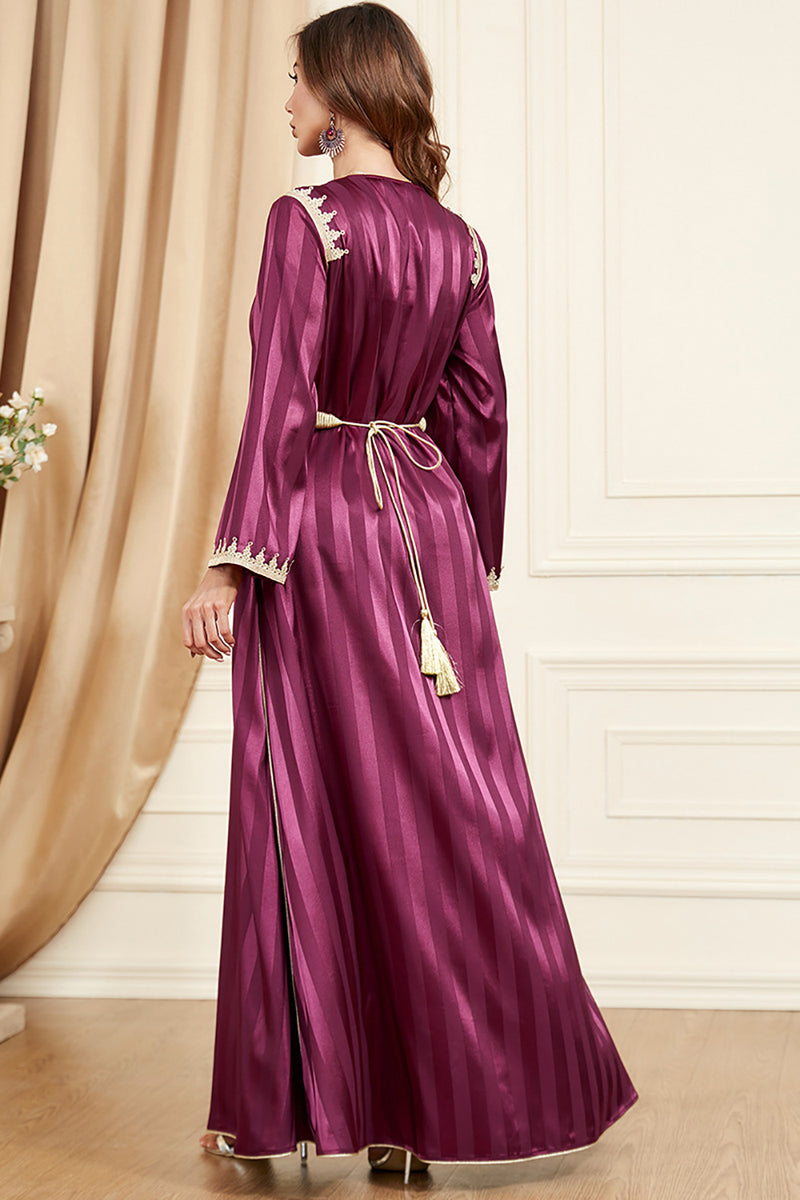 Charger l&#39;image dans la galerie, Fuchsia Élégant 2 Pièces Manches Longues Appliques Abaya Kaftan Robe