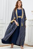 Robe 2 pièces sans manches à rayures bleu marine et or nouée à la taille