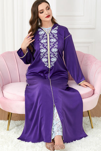 Caftan brodé violet, ensemble 2 pièces, robes marocaines avec capuche