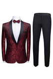 Rouge 2 pièces Jacquard Châle Revers Costumes de mariage pour hommes