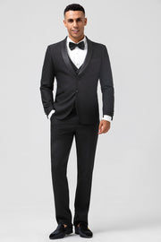 Costume 3 pièces slim fit noir à revers châle pour homme