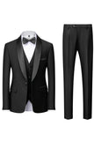 Costume 3 pièces slim fit noir à revers châle pour homme