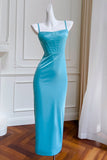 Bleu Spaghetti Bretelles Gaine Robe De Mariée Invité
