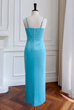 Bleu Spaghetti Bretelles Gaine Robe De Mariée Invité