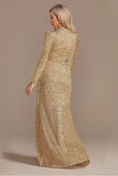 Robe de mère de la mariée marine scintillante à manches longues