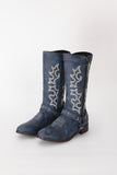 Bottes de cowgirl Boho à mi-mollet brodées bleues