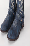 Bottes de cowgirl Boho à mi-mollet brodées bleues