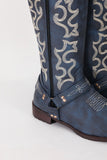Bottes de cowgirl Boho à mi-mollet brodées bleues