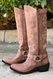 Bottes de cowgirl Boho à mi-mollet brodées bleues