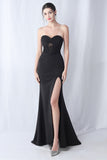 Robe longue longue sirène noire avec fente