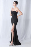 Robe longue longue sirène noire avec fente