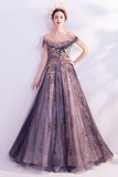 Robe longue longue en tulle violet brillant