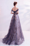 Robe longue longue en tulle violet brillant