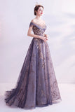 Robe longue longue en tulle violet brillant