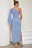 Robe de cocktail longue Body bleu à une épaule