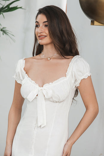 Fourreau simple boutonnage Petite robe blanche à lacets à manches bouffantes