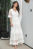 Robe de soirée de fiançailles en dentelle boho longue ligne blanche